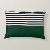 黒と白の濃い緑ストライプ アクセントクッション (裏面)