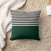 黒と白の濃い緑ストライプ クッション (ブランケット)