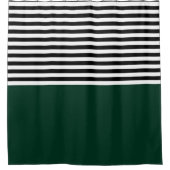 黒と白の濃い緑ストライプ シャワーカーテン (正面)