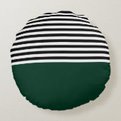 黒と白の濃い緑ストライプ ラウンドクッション (裏面)