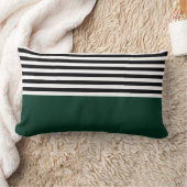 黒と白の濃い緑ストライプ ランバークッション (ブランケット)