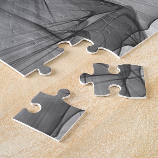 黒と白の炭灰色の煙抽象芸術 ジグソーパズル (側面)