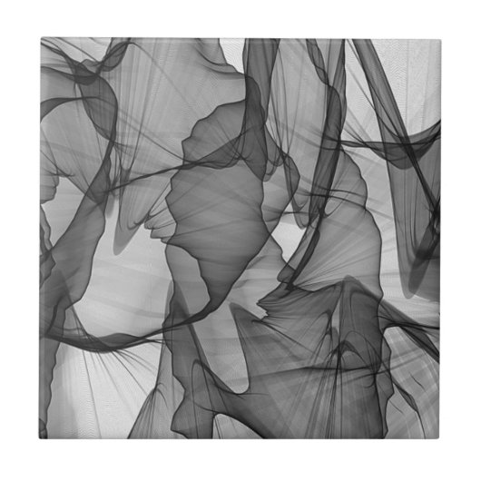 黒と白の炭灰色の煙抽象芸術 タイル (正面)