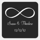 黒と白の無限大シンボル日付の保存 スクエアシール (正面)