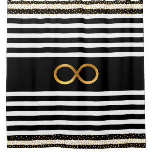 黒と白の無限大記号と金色の紙吹雪 シャワーカーテン
