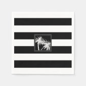 黒と白の熱帯のヤシのモダン木結婚の スタンダードカクテルナプキン (正面)