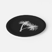 黒と白の熱帯のヤシのモダン木結婚の ペーパープレート (アングル)