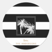 黒と白の熱帯のヤシのモダン木結婚の ラウンドシール (正面)