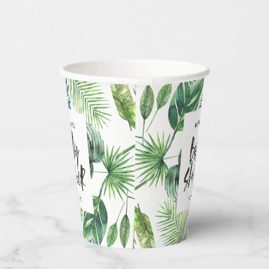 黒と白の熱帯の葉の赤ちゃんシャワー 紙コップ (右)