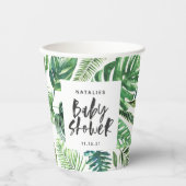 黒と白の熱帯の葉の赤ちゃんシャワー 紙コップ (正面)