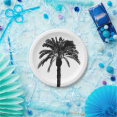 黒と白の熱帯ヤシの木 ペーパープレート (パーティー)