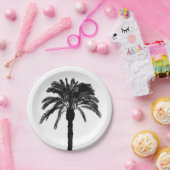 黒と白の熱帯ヤシの木 ペーパープレート (パーティー)