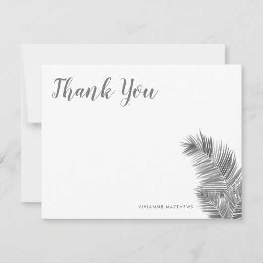 黒と白の熱帯ヤシの葉 サンキューカード (正面)
