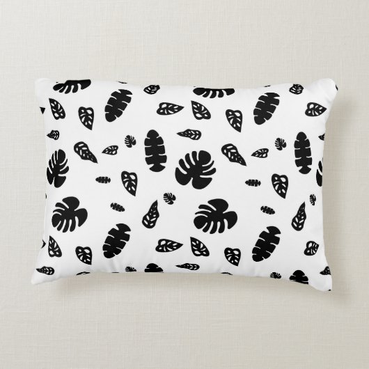 黒と白の熱帯夏離れのパターン アクセントクッション (裏面)