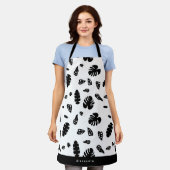 黒と白の熱帯夏離れのパターン エプロン (着用した状態)