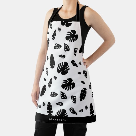黒と白の熱帯夏離れのパターン エプロン (インサイチュ)