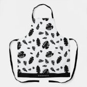 黒と白の熱帯夏離れのパターン エプロン (正面)