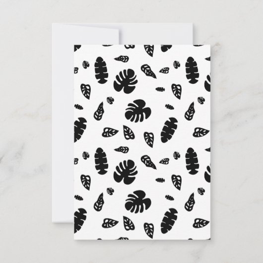 黒と白の熱帯夏離れのパターン サンキューカード (裏面)
