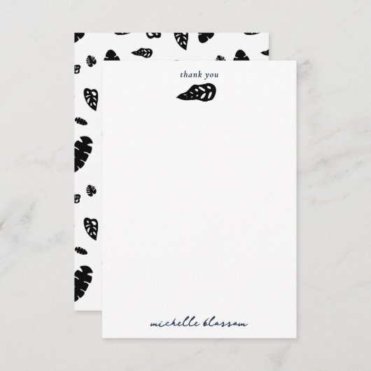 黒と白の熱帯夏離れのパターン サンキューカード (正面/裏面)