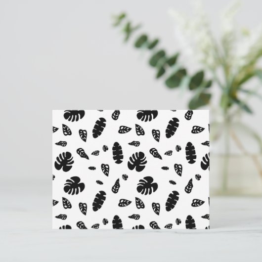 黒と白の熱帯夏離れのパターン シーズンポストカード (スタンド正面)