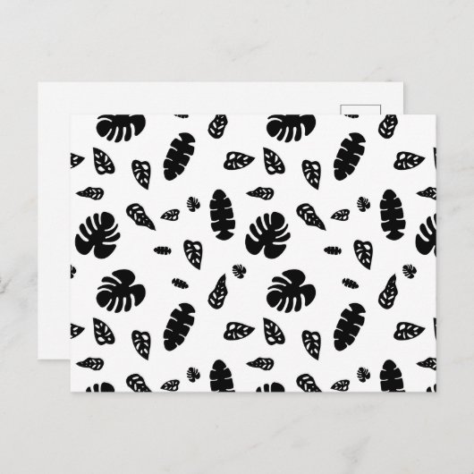 黒と白の熱帯夏離れのパターン シーズンポストカード (正面/裏面)