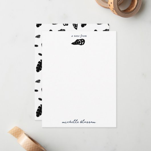 黒と白の熱帯夏離れのパターン ノートカード (正面/裏面インサイチュ)