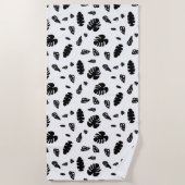 黒と白の熱帯夏離れのパターン ビーチタオル (正面)