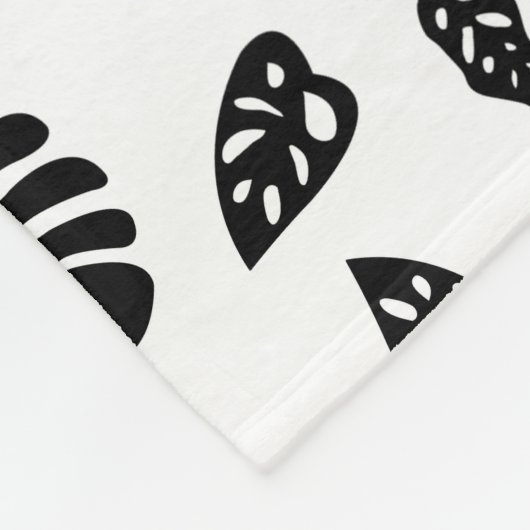 黒と白の熱帯夏離れのパターン フリースブランケット (角)