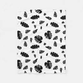 黒と白の熱帯夏離れのパターン フリースブランケット