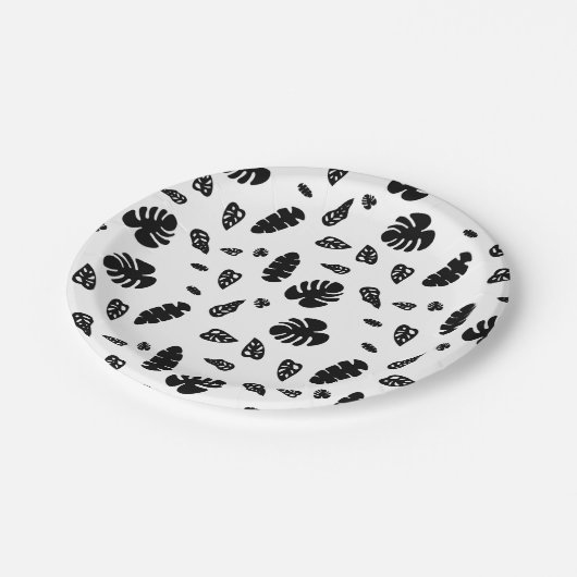 黒と白の熱帯夏離れのパターン ペーパープレート (アングル)