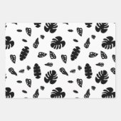 黒と白の熱帯夏離れのパターン ラッピングペーパーシート (正面2)