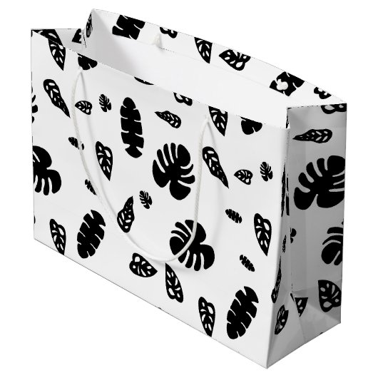 黒と白の熱帯夏離れのパターン ラージペーパーバッグ (裏面アングル)
