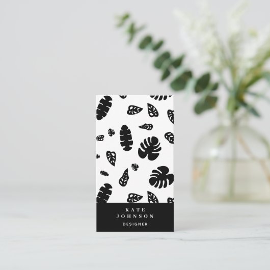 黒と白の熱帯夏離れのパターン 名刺 (スタンド正面)