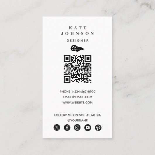 黒と白の熱帯夏離れのパターン 名刺 (裏面)