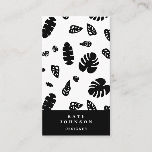黒と白の熱帯夏離れのパターン 名刺 (正面)
