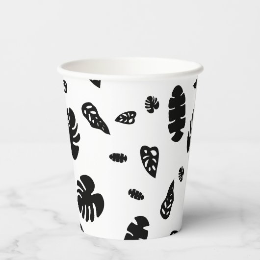 黒と白の熱帯夏離れのパターン 紙コップ (裏面)