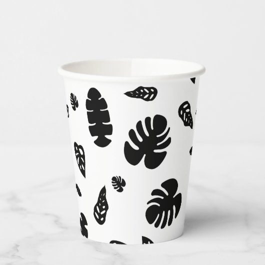 黒と白の熱帯夏離れのパターン 紙コップ (左)