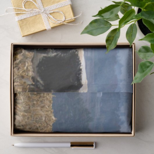 黒と白の牛が耕されたばかりの畑で楽しむ 薄葉紙 (ギフト)