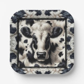 黒と白の牛のスポットファーリーコウィド誕生日 ペーパープレート (正面)