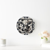 黒と白の牛の斑点の毛皮のような見た目 ラウンド壁時計 (ホーム)