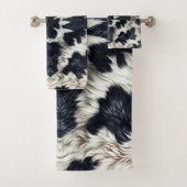 黒と白の牛の斑点の毛皮の外観 バスタオルセット (インサイチュ)
