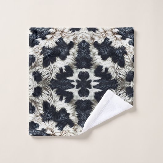 黒と白の牛の斑点の毛皮の外観 バスタオルセット (ウォッシュタオル)