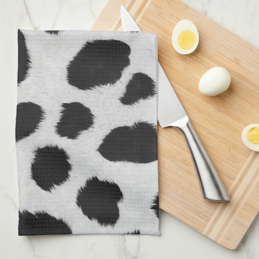 黒と白の牛の斑点は毛皮のテクスチャをパターン キッチンタオル (四つ折り)
