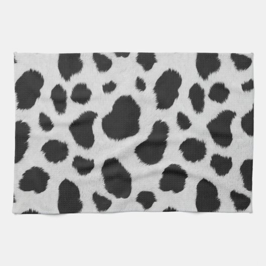 黒と白の牛の斑点は毛皮のテクスチャをパターン キッチンタオル (横)