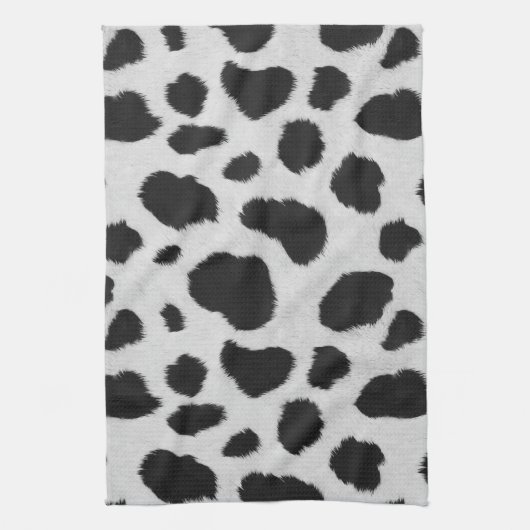 黒と白の牛の斑点は毛皮のテクスチャをパターン キッチンタオル (縦)