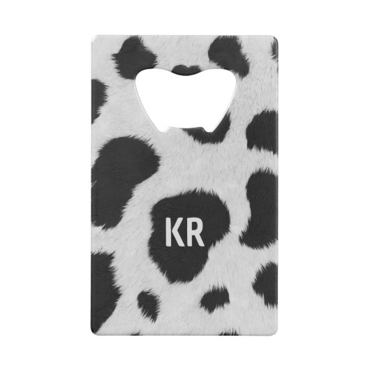 黒と白の牛の毛皮のパターンの背景 クレジットカード栓抜き (裏面)