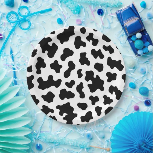 黒と白の牛の皮のプリントの誕生日パーティー ペーパープレート (パーティー)