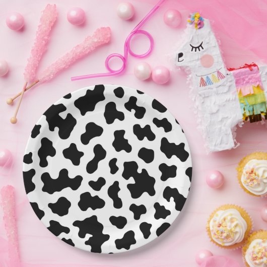 黒と白の牛の皮のプリントの誕生日パーティー ペーパープレート (パーティー)
