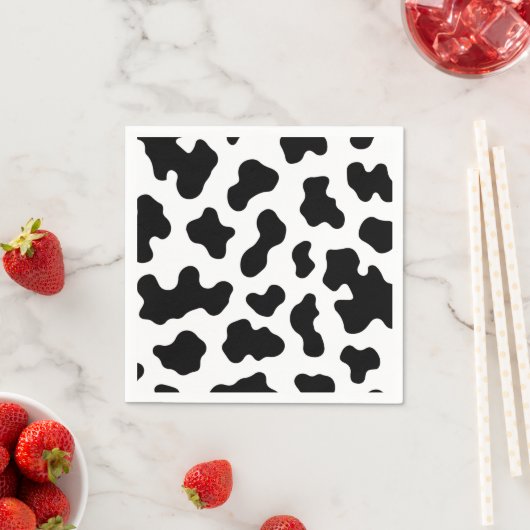 黒と白の牛柄バースデーパーティー スタンダードカクテルナプキン (インサイチュ)