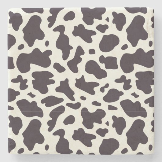 黒と白の牛柄プリント ストーンコースター (正面)